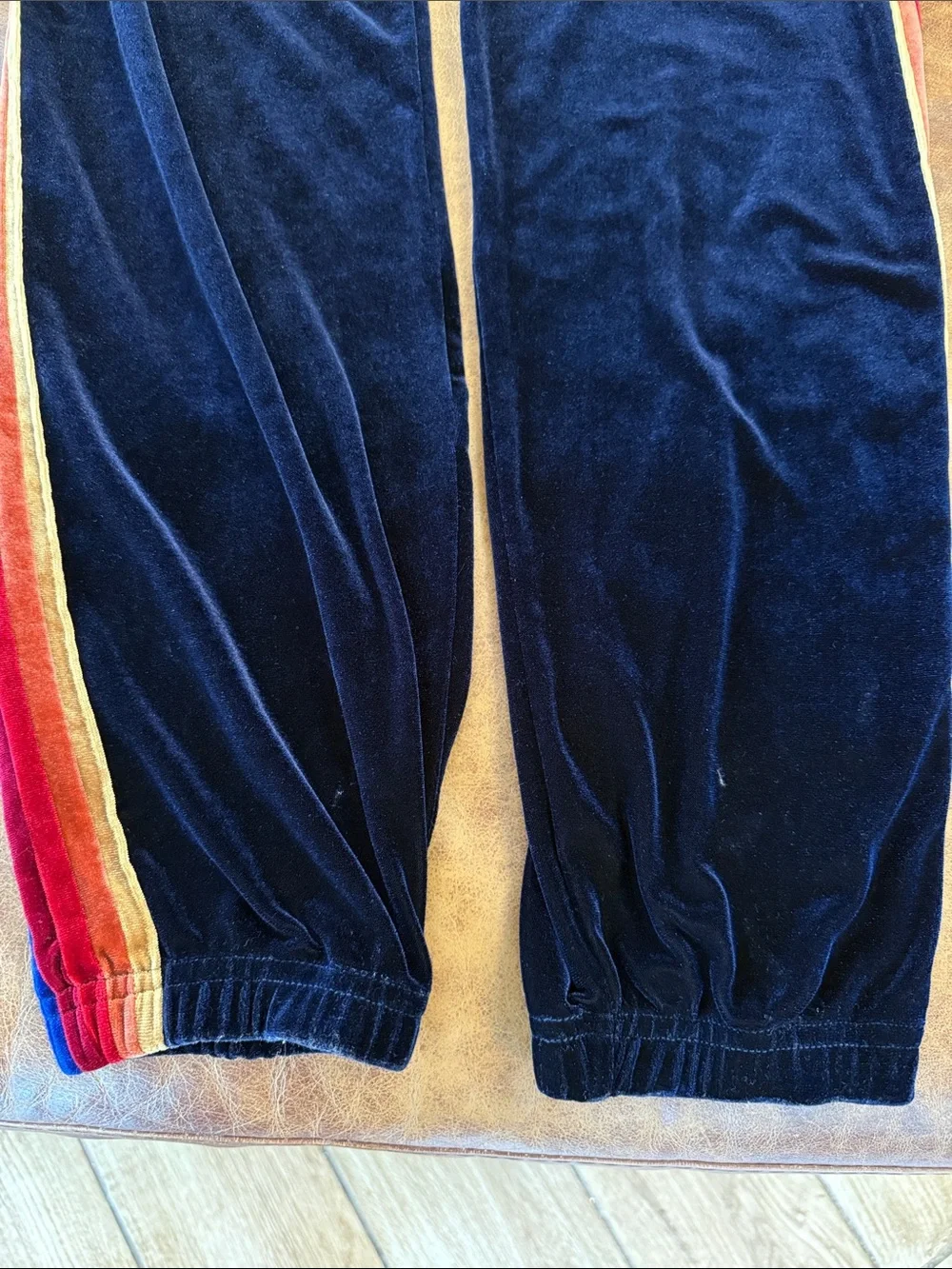 Women’s Aviator Nation Velvet 5 Stripe Jogger Sweatpants Sz Small Navy Blue
